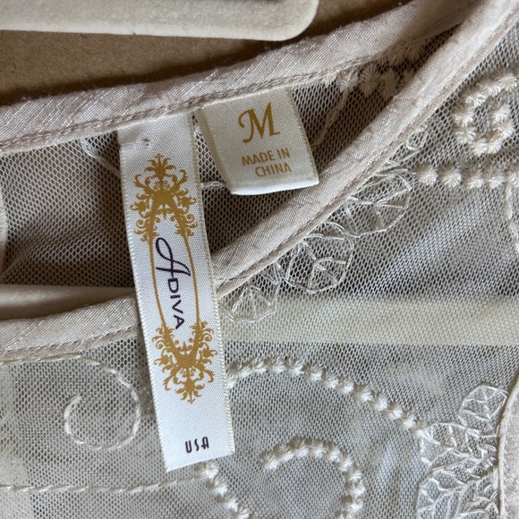 Adiva USA White Embroidered Lace Sheer Mesh Tank Top Women's Medium Whimsical - Picture 4 of 8